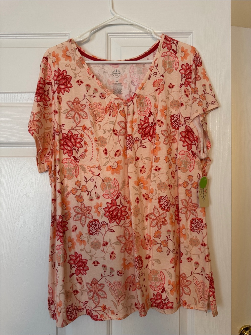 St. John's Bay Peach-Pink Floral V-Neck Tunic